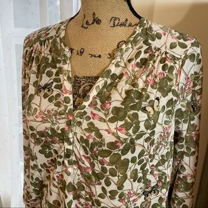 H&M green leaf print quarter sleeve tunic top